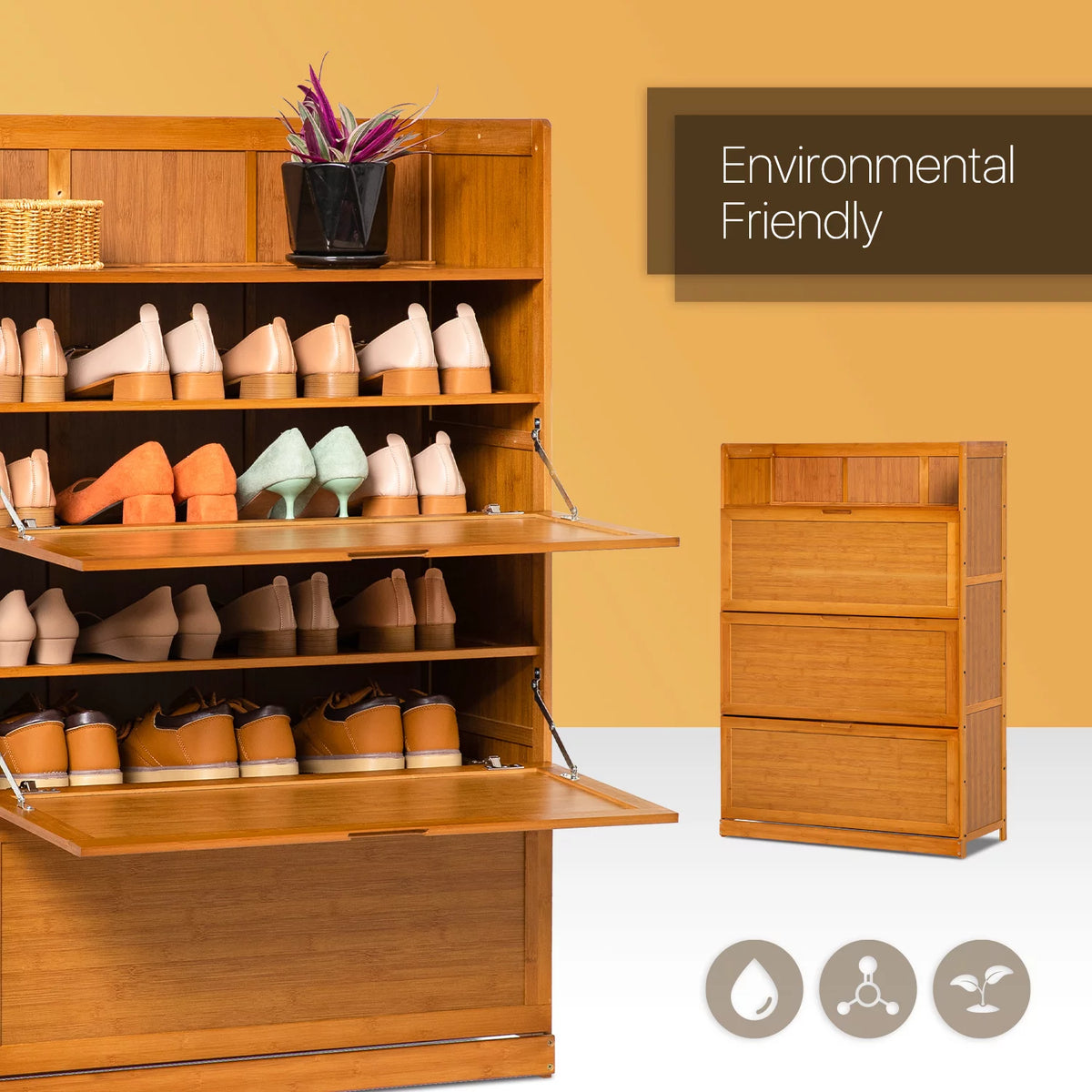 Bamboo 7 Tier 24 Pairs Shoe Organizer Rack Cabinet, Brown D34922