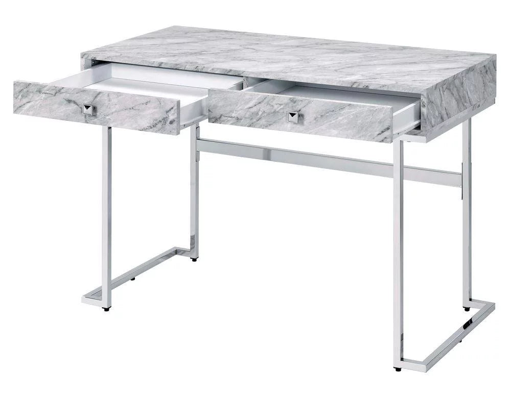 White Faux Marble Home Office Set F189