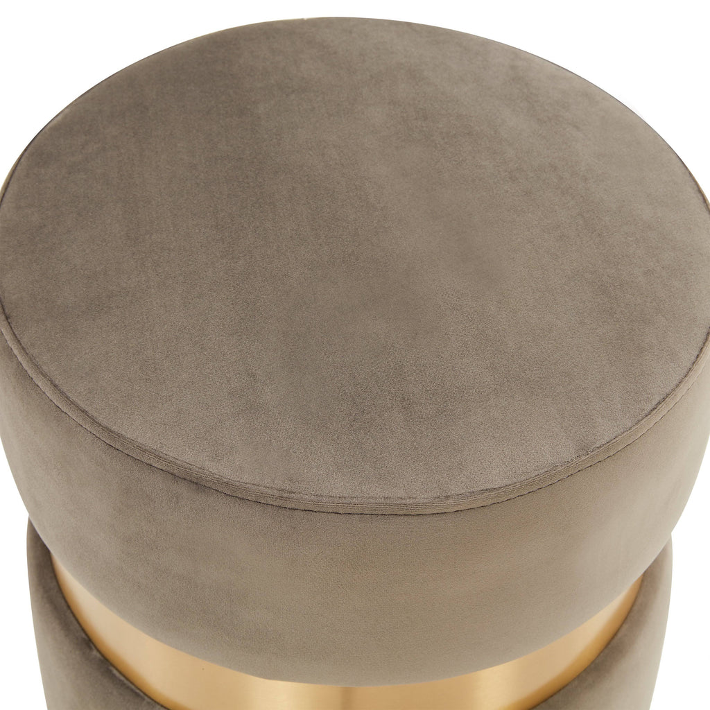 Light Grey Round Velvet Ottoman W2531