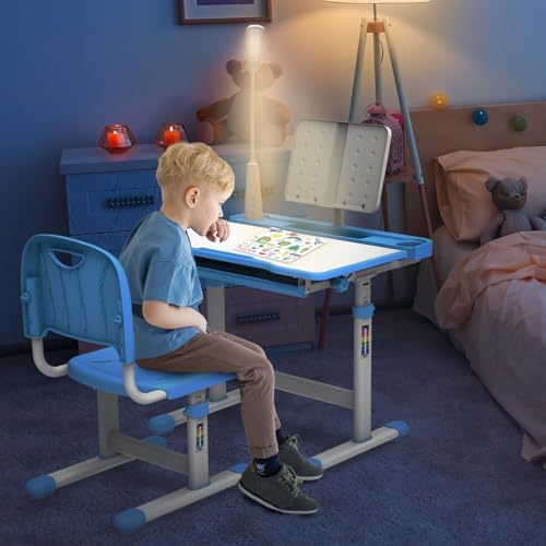 Green Height-Adjustable Kids Desk and Chair Set K699