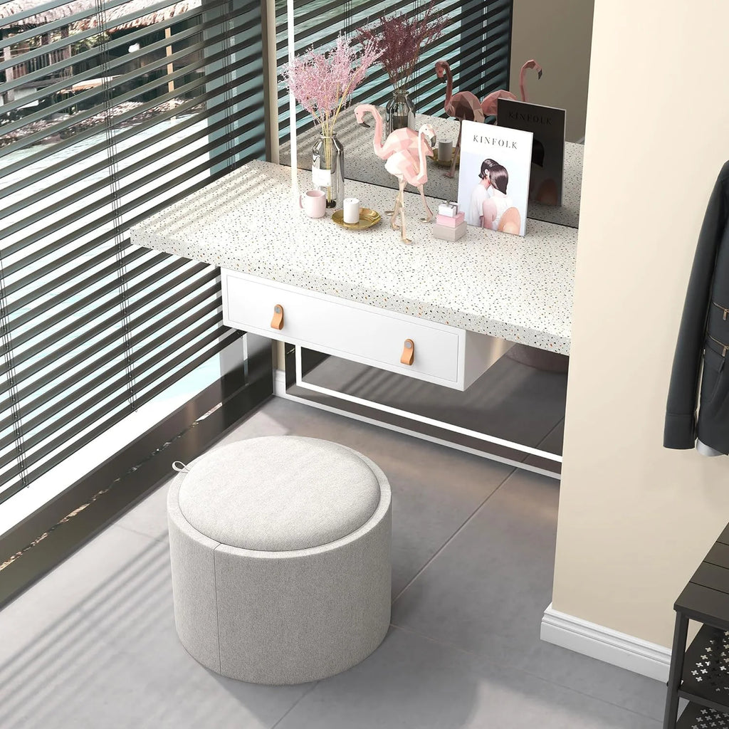 Round Storage Ottoman with Flip Top Tray Y8898