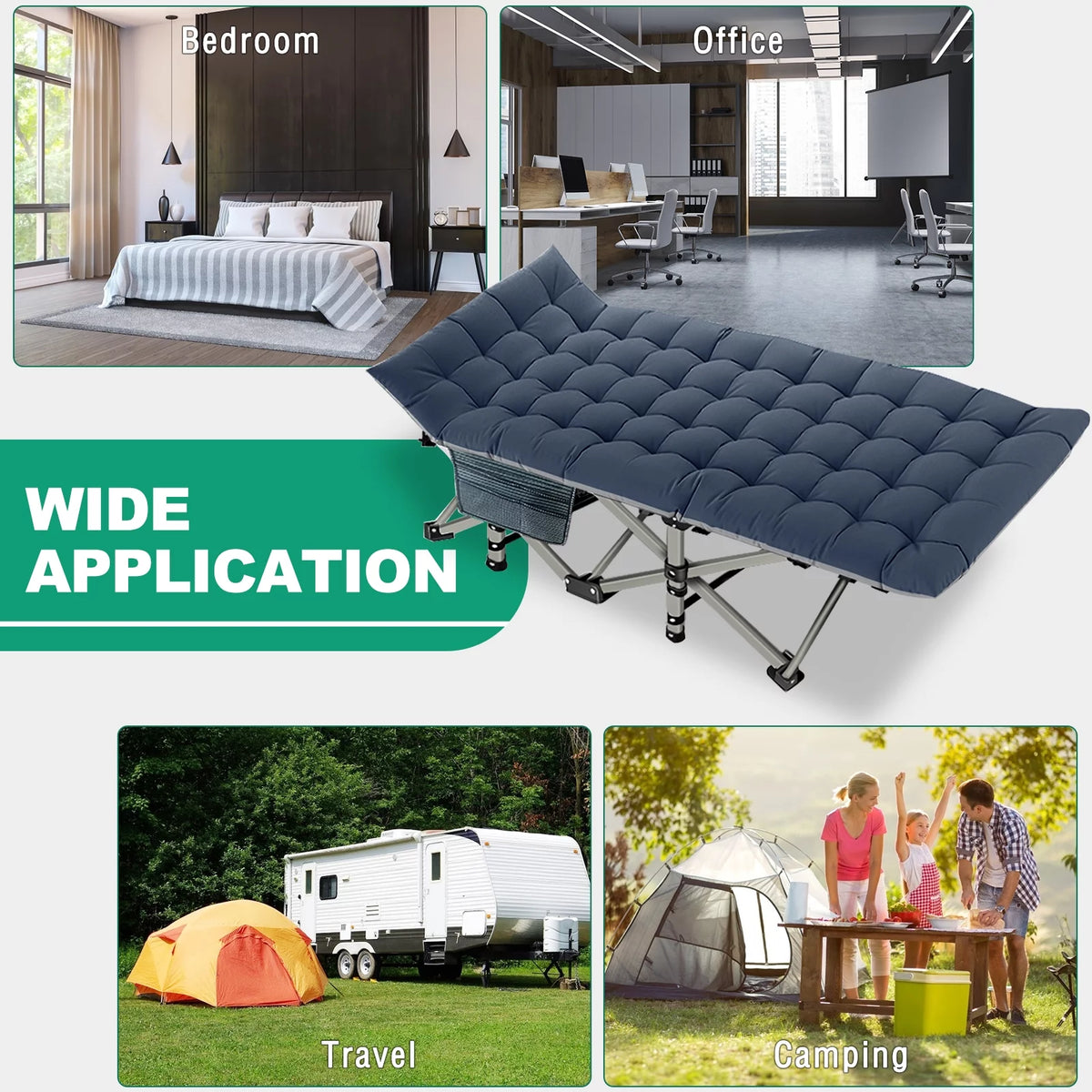 Folding Camping Cot 2 Pack with Mattress & Carry Bag I903