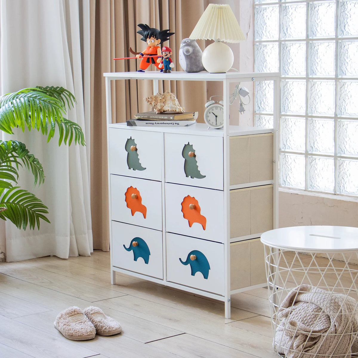 White 6 Drawer Kids Dresser with Shelf X6997