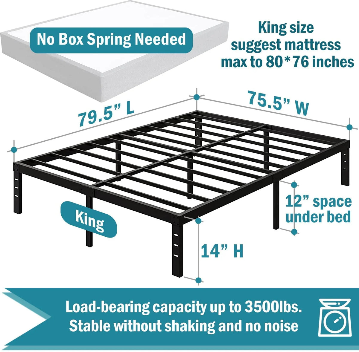 King Size 14 Inches High Bed Frame with Storage Z99172