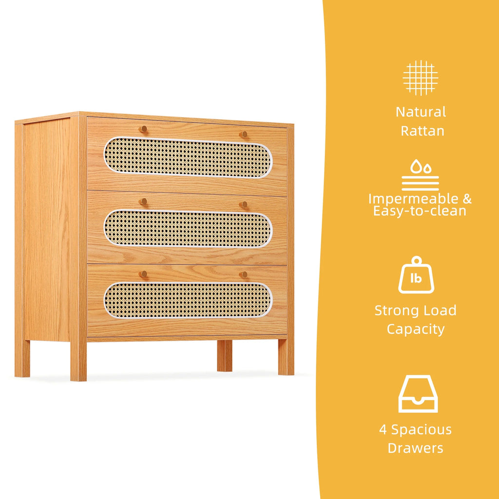 3 Drawer Rattan Wood Dresser F98546