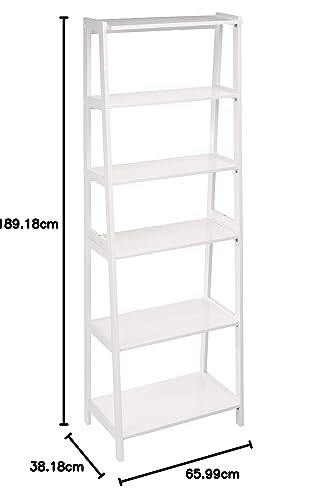 White 5 Shelf Rubberwood Ladder Bookshelf V6681