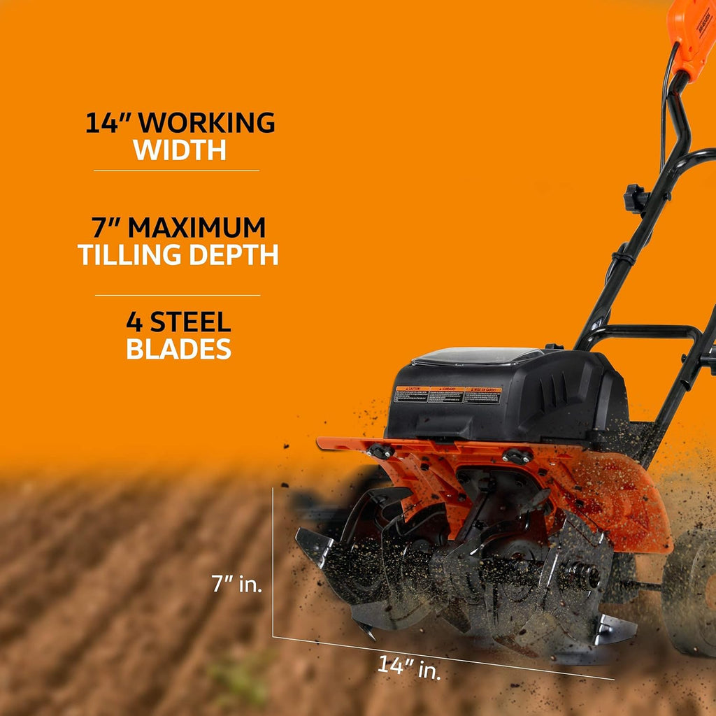 40V 14 Inch Electric Tiller Cultivator with Extra Battery W29801