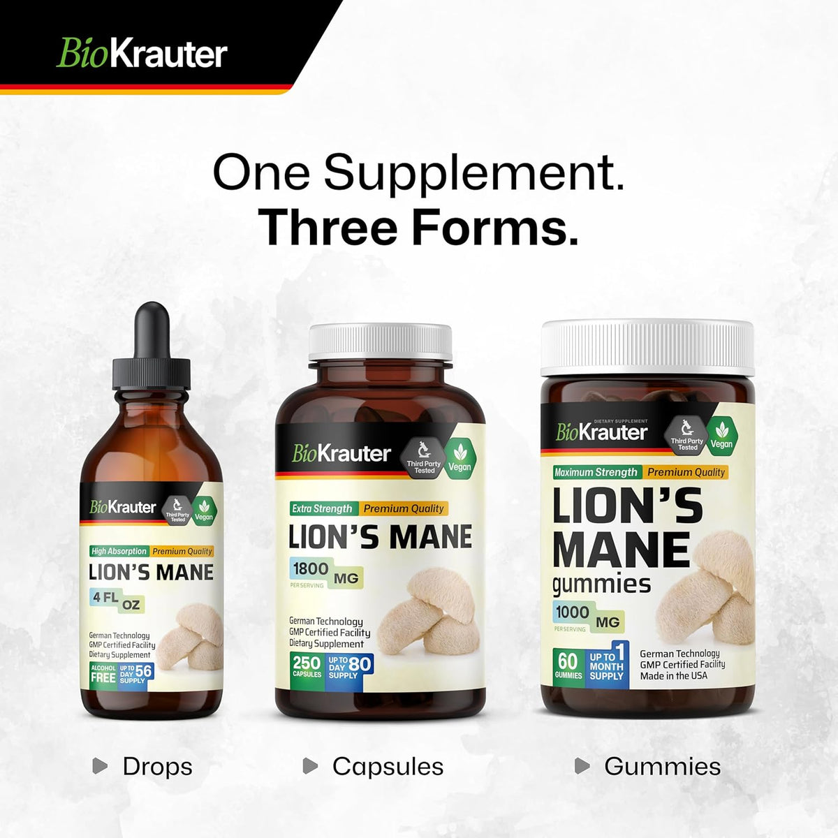 Vegan Organic Lion's Mane Mushroom Supplement Capsules A6234