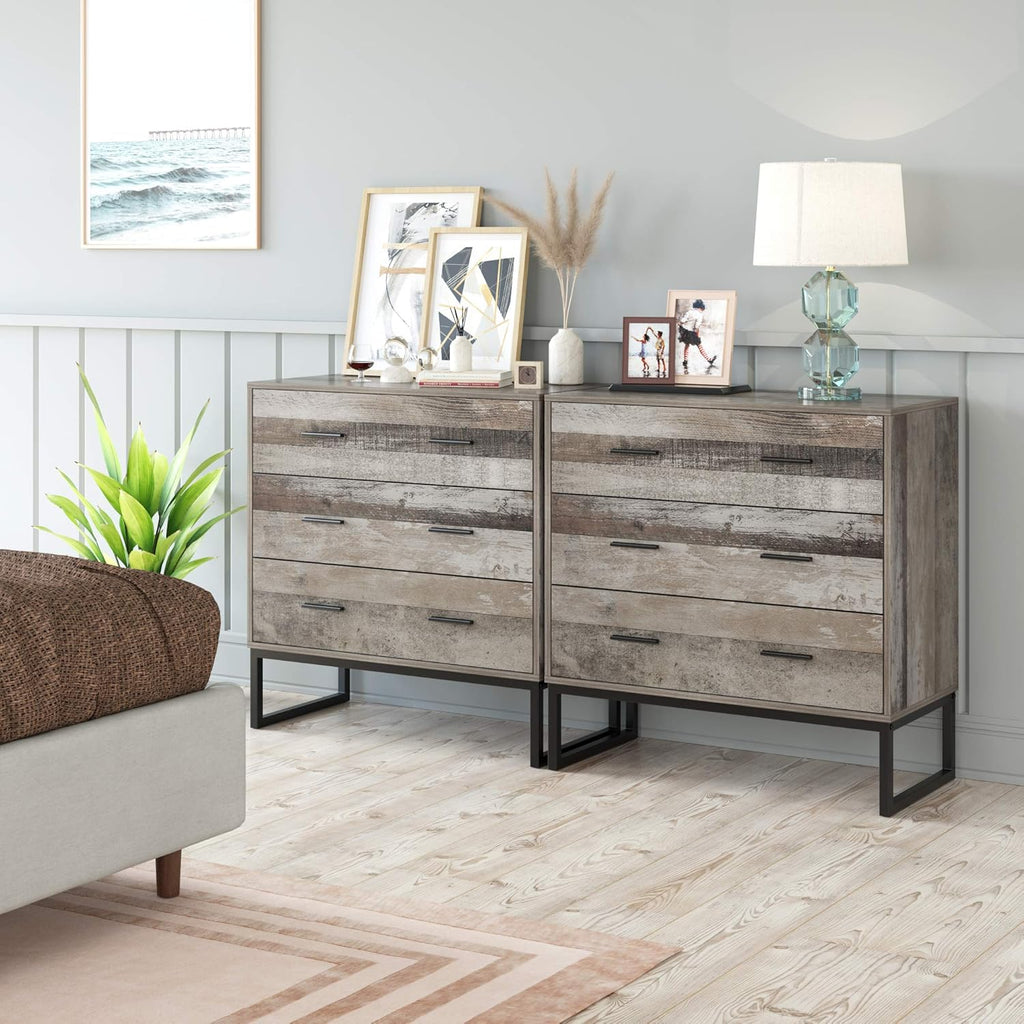 3 Drawer Chest Dresser with Solid Wood Frame and Metal Legs B5411
