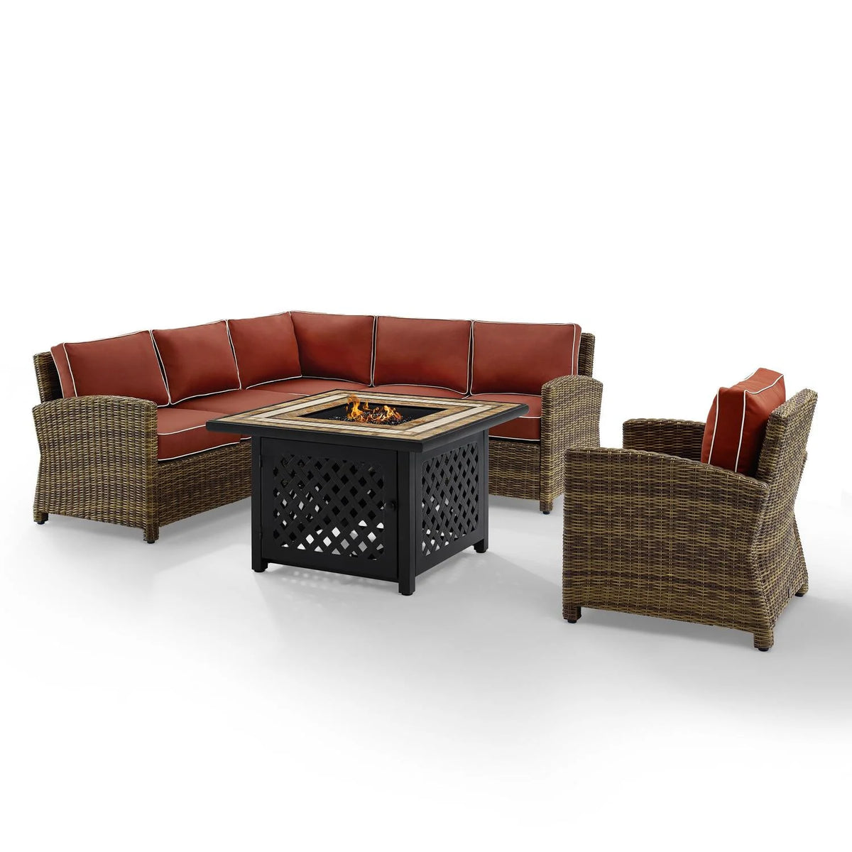 5Pc Outdoor Wicker Sectional Set Sangria Weathered Brown L418