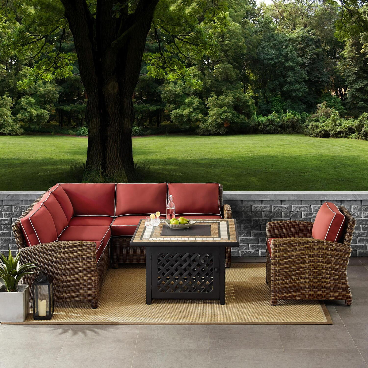 5Pc Outdoor Wicker Sectional Set Sangria Weathered Brown L418