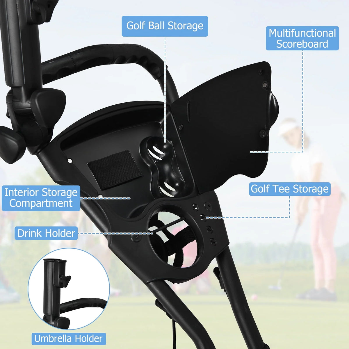 Folding 3 Wheels Golf Push Cart with Bag Scoreboard A318