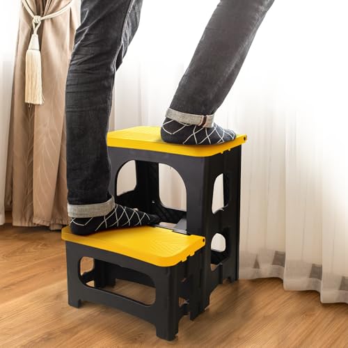Folding 2-Step Stool, Non-Slip Portable Footstool, Black H722364