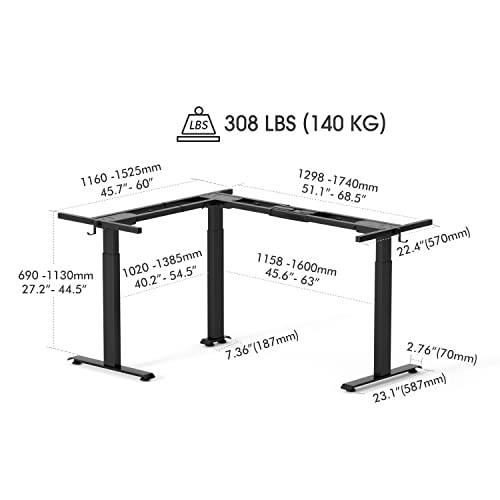 Triple Motor L Shaped Electric Standing Desk Frame, Black (Frame Only) R97119