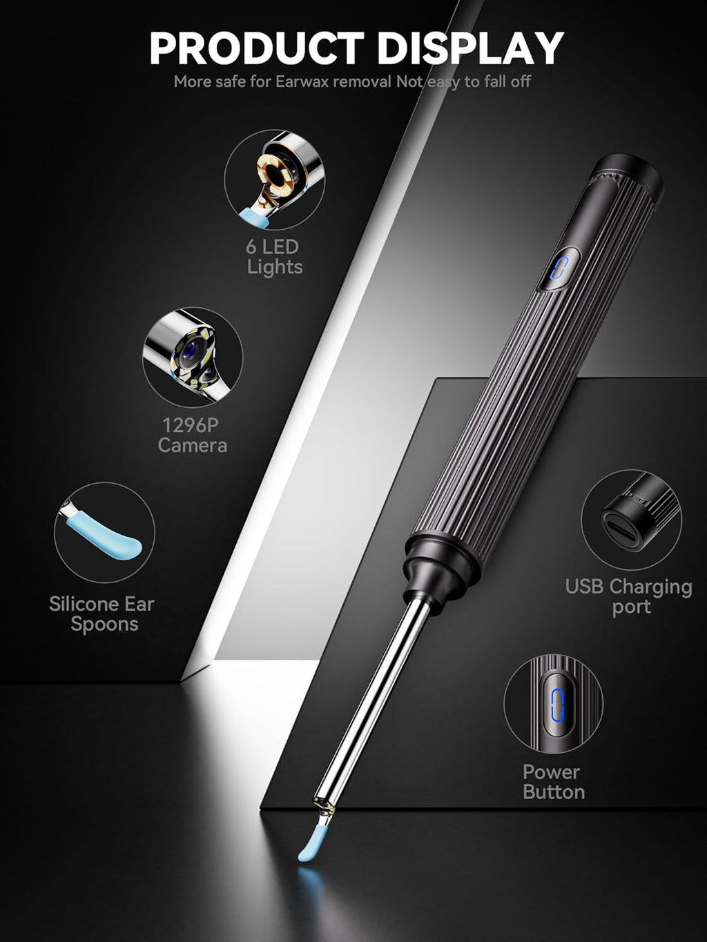 Ear Wax Removal Tool with 1296P HD Camera and 6 LED Lights A521193