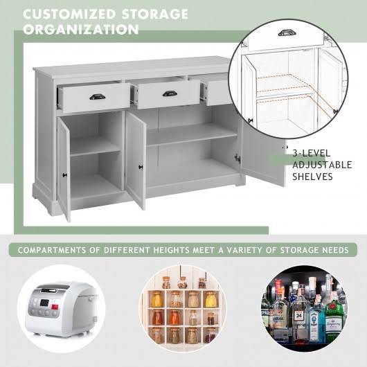 Gray 3 Drawers Sideboard Buffet Storage Cabinet I7500