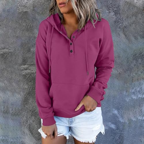 Long Sleeve Button V Neck Drawstring Pullover Hoodie K87271