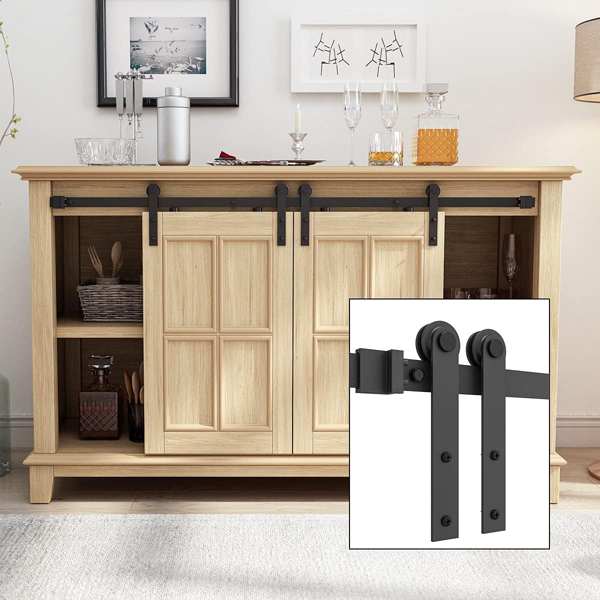 6.6FT Double Door Sliding Barn Door Hardware Kit W169211