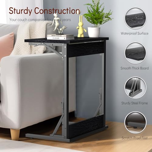 24" Folding C Shaped End Table, Dark Black K384686