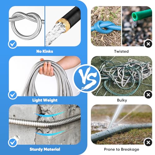 50 FT Stainless Steel Garden Hose with 10 Function Nozzle S66495