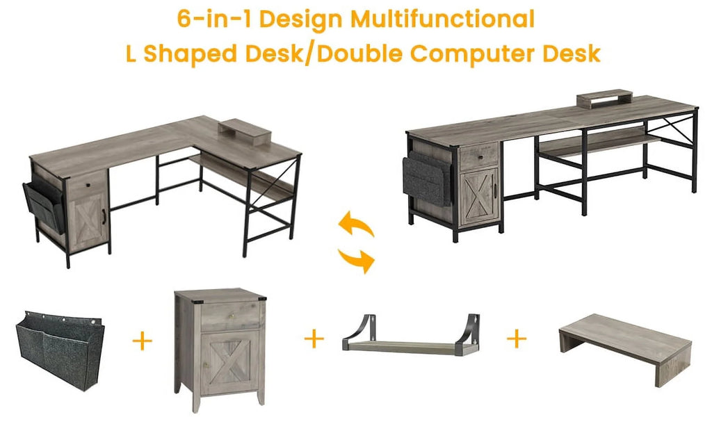 L Shaped Office Desk with Drawer and Storage Cabinet W20914