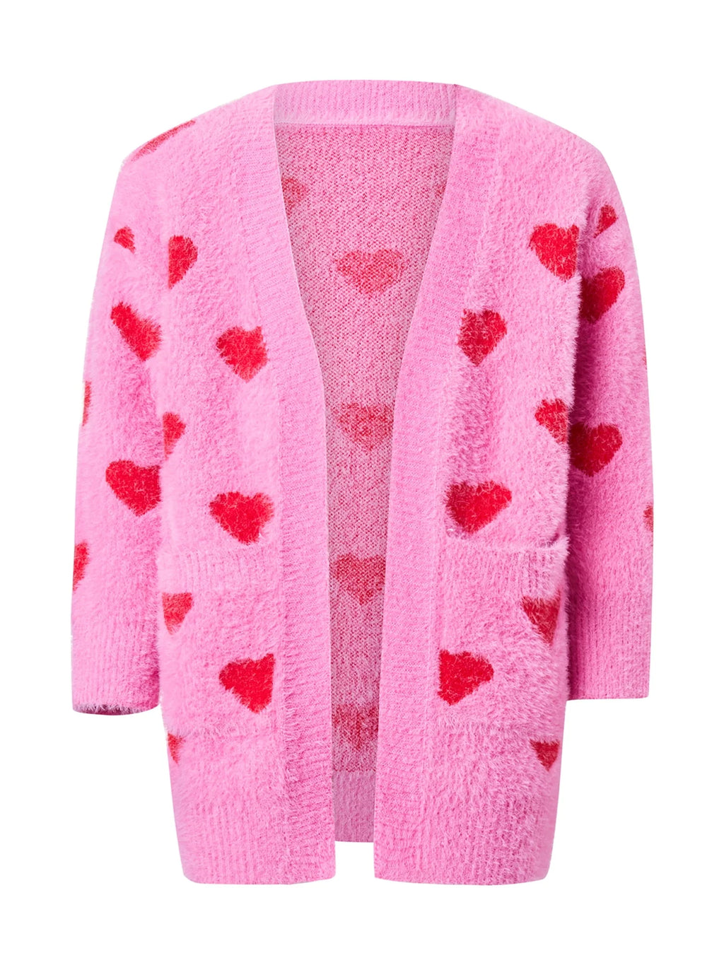 Heart Pattern Long Sleeve Open Front Cardigan Sweater R37192
