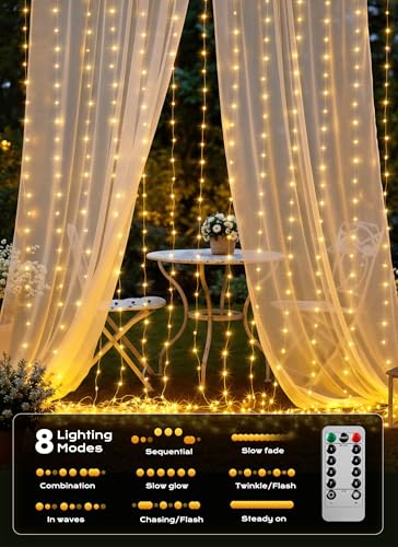 300 LED Curtain String Lights with Remote F9401