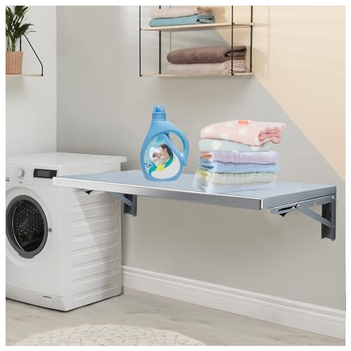 Stainless Steel Wall Mounted Folding Table with Metal Brackets, 120x40cm T694345