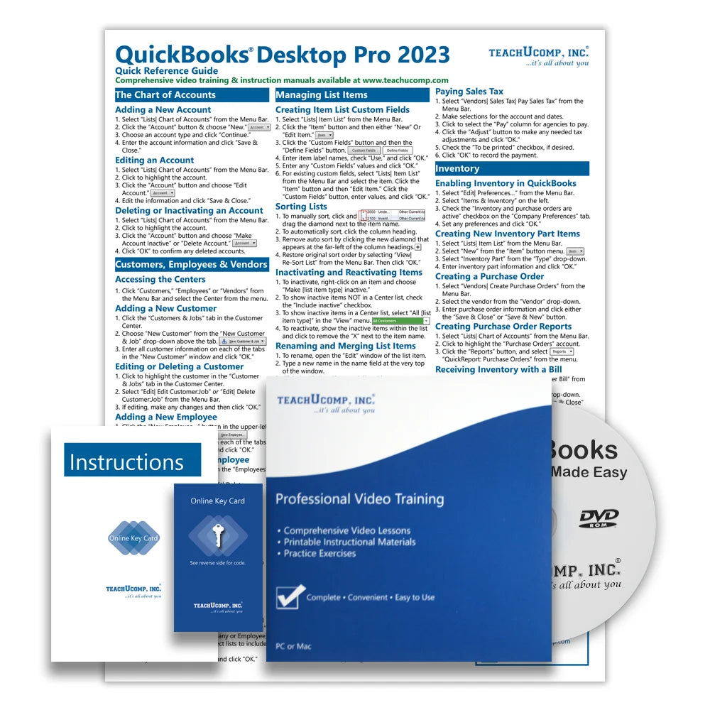 QuickBooks Desktop Pro 2023 Training Tutorial Video Lessons PDF Instruction Manual Software Guide for Windows T79590
