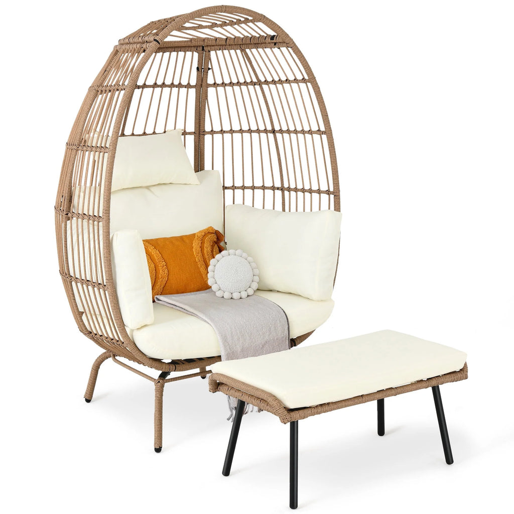 Oversized Wicker Egg Chair with Stand and Cushions Z84041