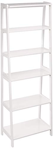 White 5 Shelf Rubberwood Ladder Bookshelf V6681