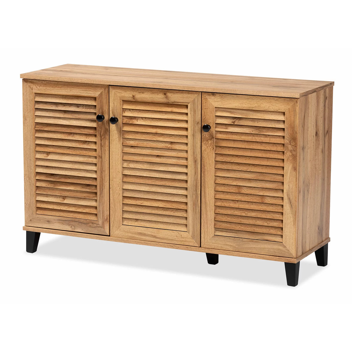 Oak Brown Wood 3-Door Shoe Storage Cabinet F578325