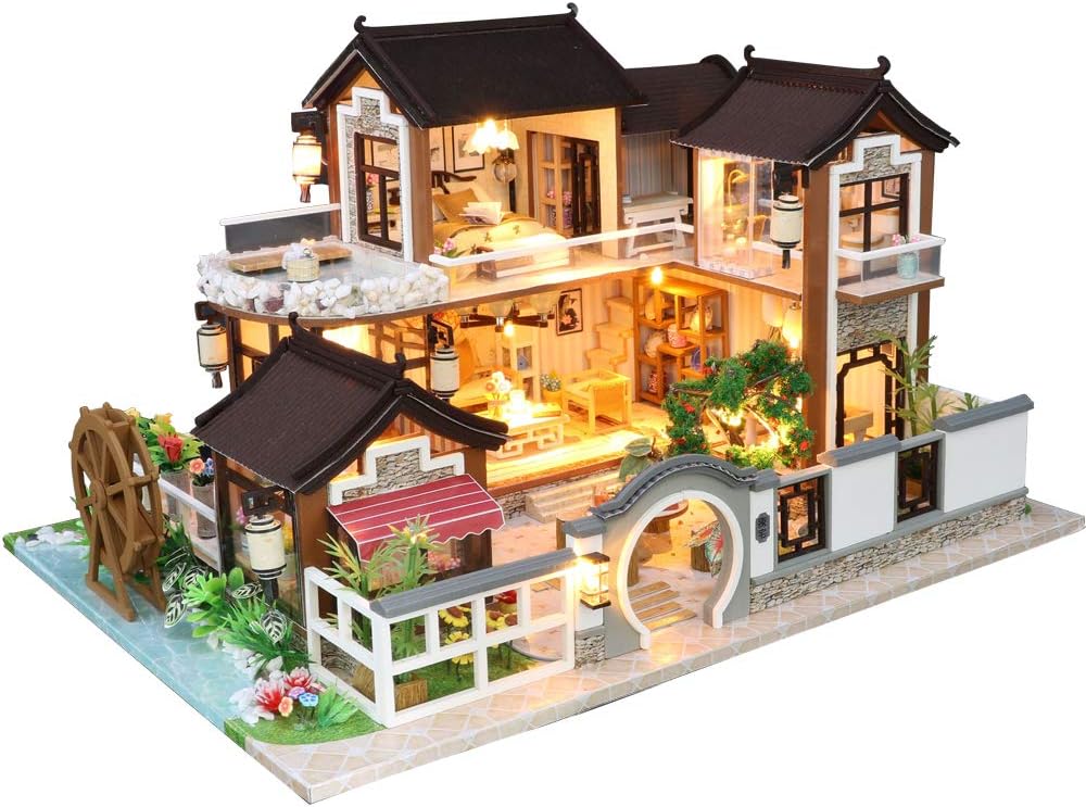 1:24 Scale Wooden Miniature Dollhouse Kit with Furniture L363