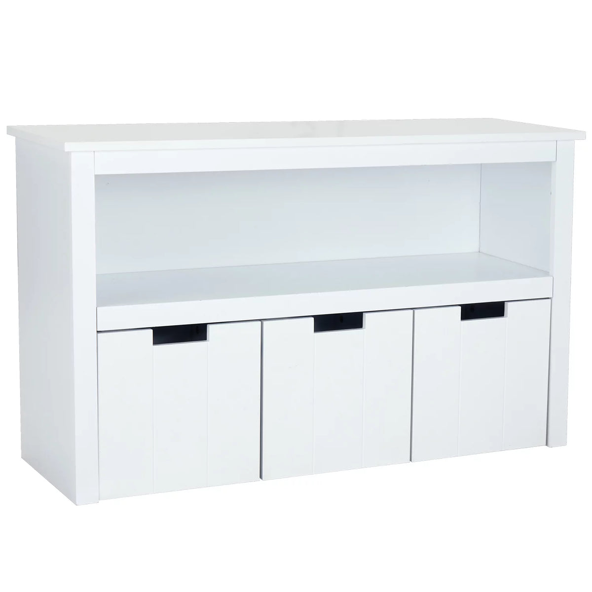 White Storage Cabinet with 3 Rolling Box Cubes and Large Shelf O9300