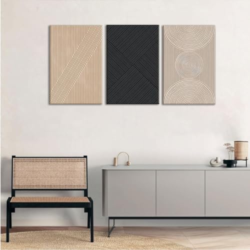 Set of 3 Framed Neutral Abstract Canvas Wall Art 16"x24" K275