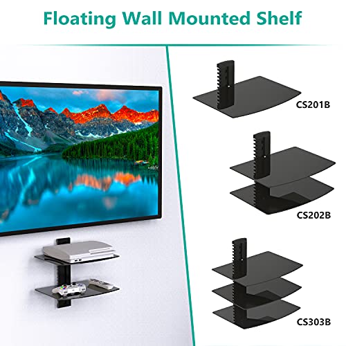 Black 2 Shelf Tempered Glass Floating Shelves I72214