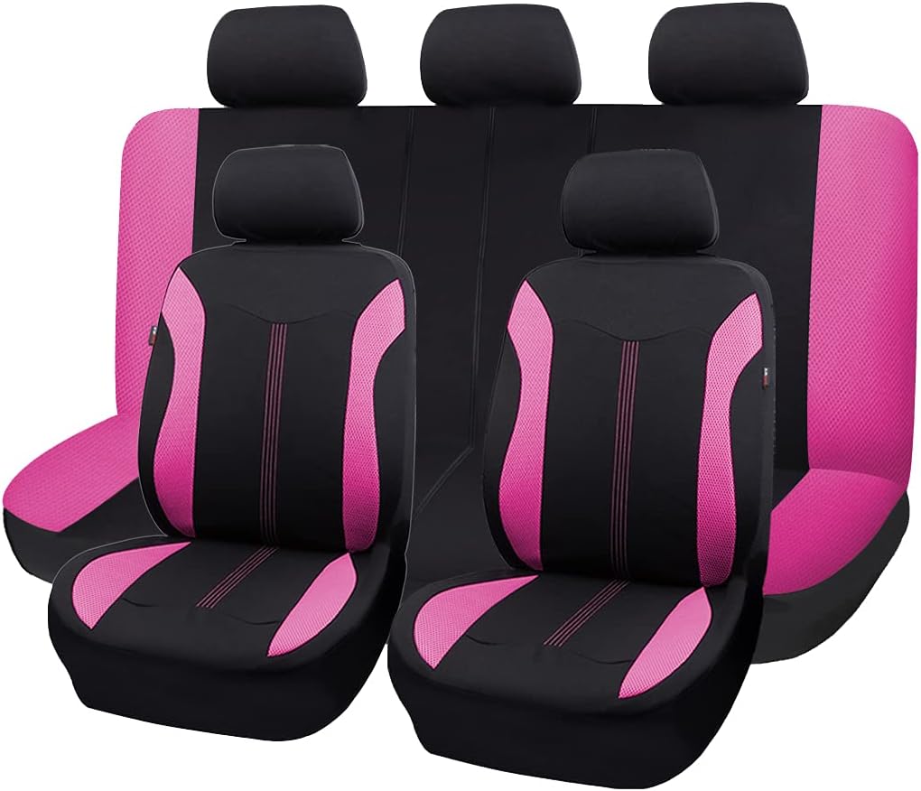 Automotive Seat Covers Full Set Breathable Universal Pink Black N29057