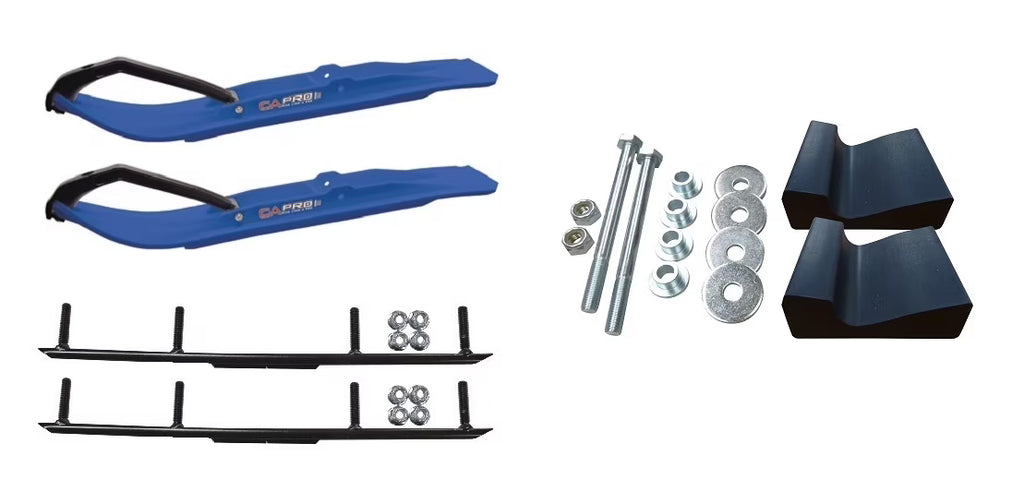 Blue XT Snowmobile Skis with 4" Round Bars Complete Kit R5005