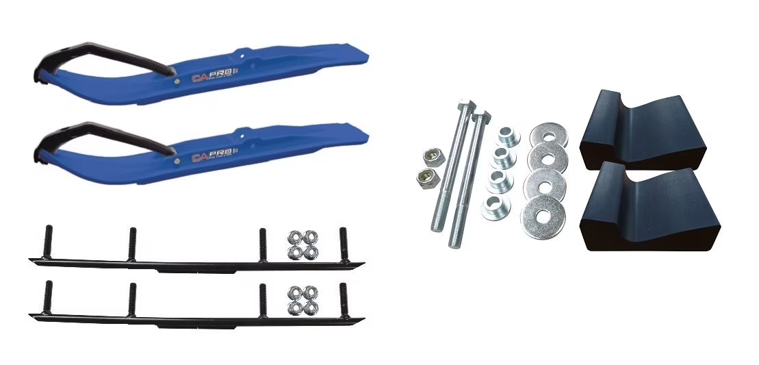 Blue XT Snowmobile Skis with 4" Round Bars Complete Kit R5005