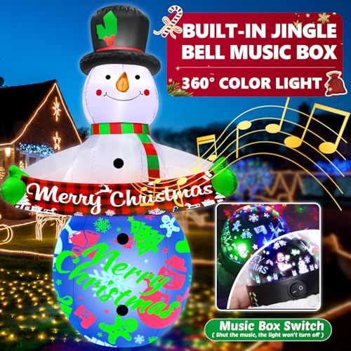 7FT Christmas Inflatables Snowman with Built-in Music & 360° Rotation Colorful Projector LED Light B220470