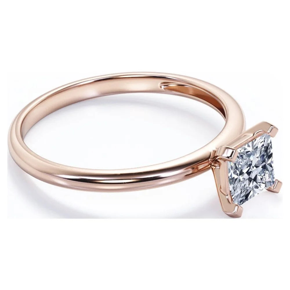 18K Rose Gold Plating Over Silver Princess Cut Moissanite Solitaire Ring U746