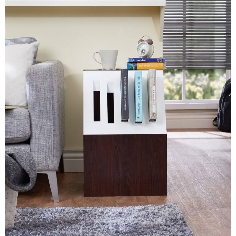 Slatted End Table in Walnut and White N481