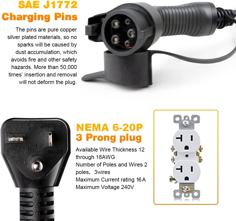 Level 1 10/16A Current Switchable Electric Car Charger with NEMA 5-15P Adapter Q574926