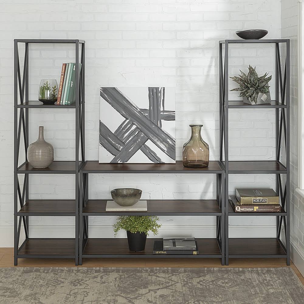 3-Piece Rustic Industrial Bookcase Set M343