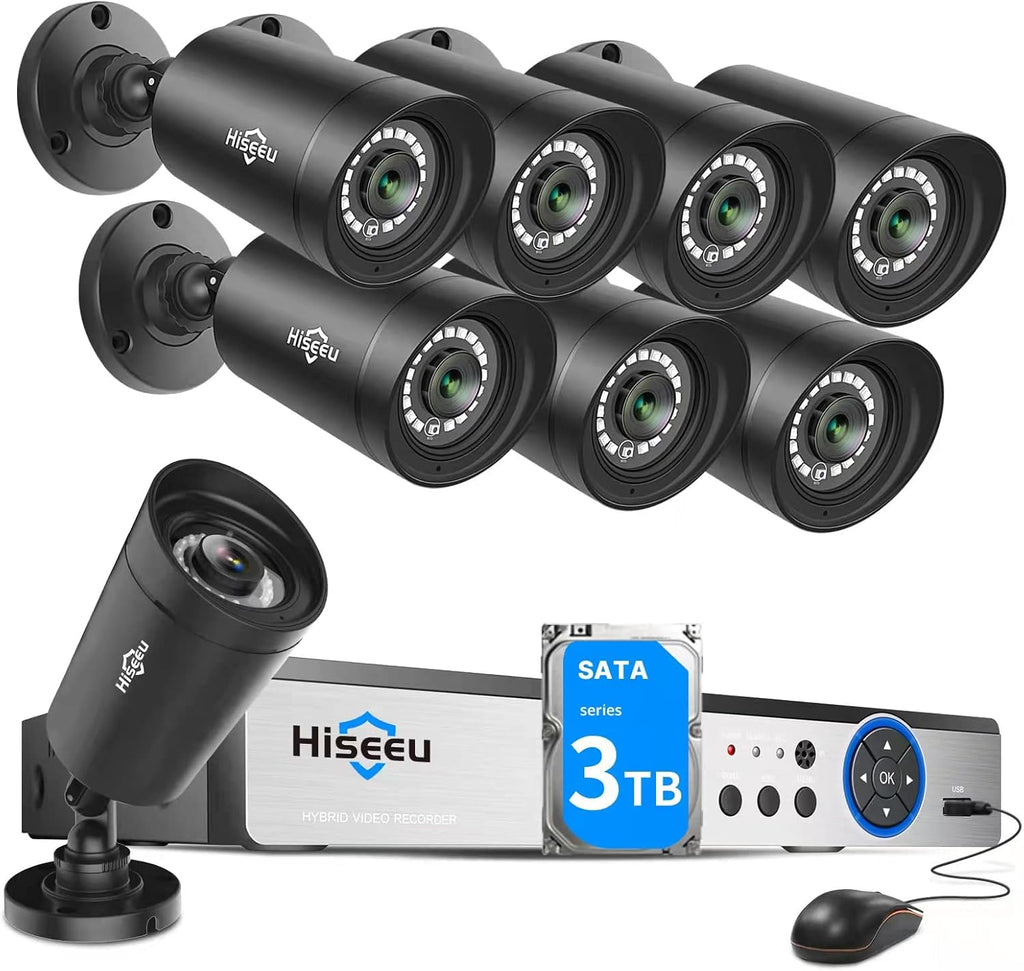 5MP 8Channel Security Camera System, 8Pcs 1080P Wired Outdoor Cameras with Night Vision, 3TB HDD W99263