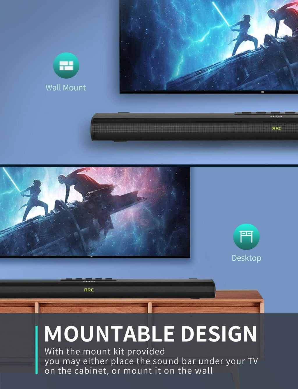 Sound Bar with Built-in Subwoofer, Bluetooth 5.0, HDMI/Optical/Aux/USB T53834