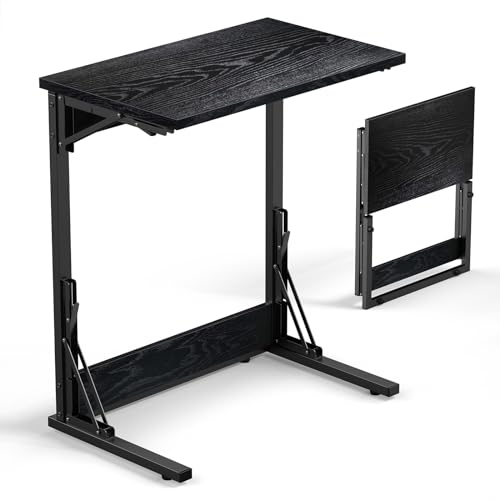 24" Folding C Shaped End Table, Dark Black K384686