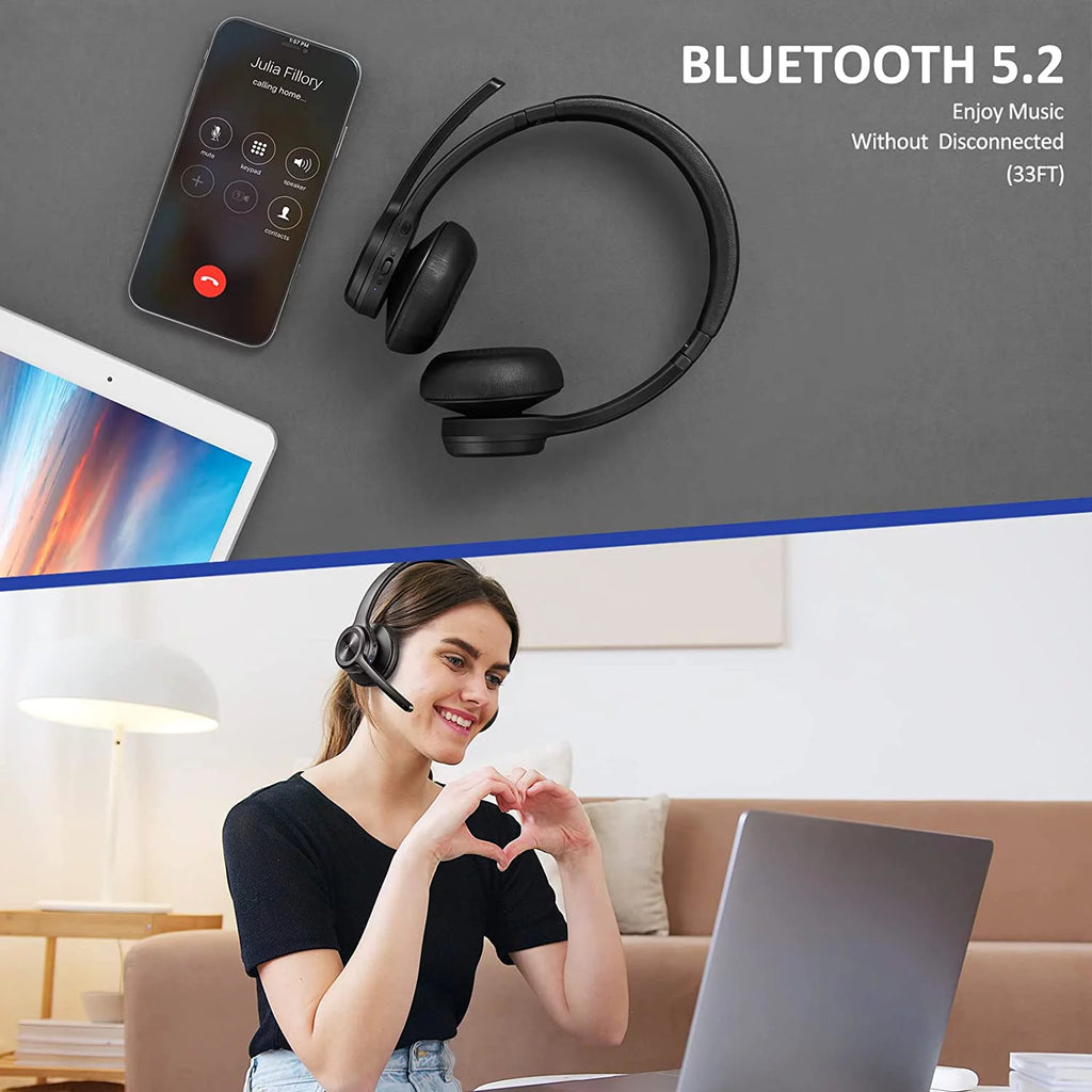 Bluetooth Headset V5.2 Wireless Headphones with Noise Cancelling Microphone L35337