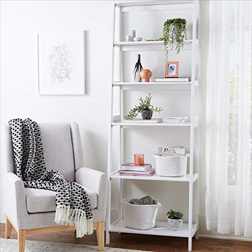 White 5 Shelf Rubberwood Ladder Bookshelf V6681