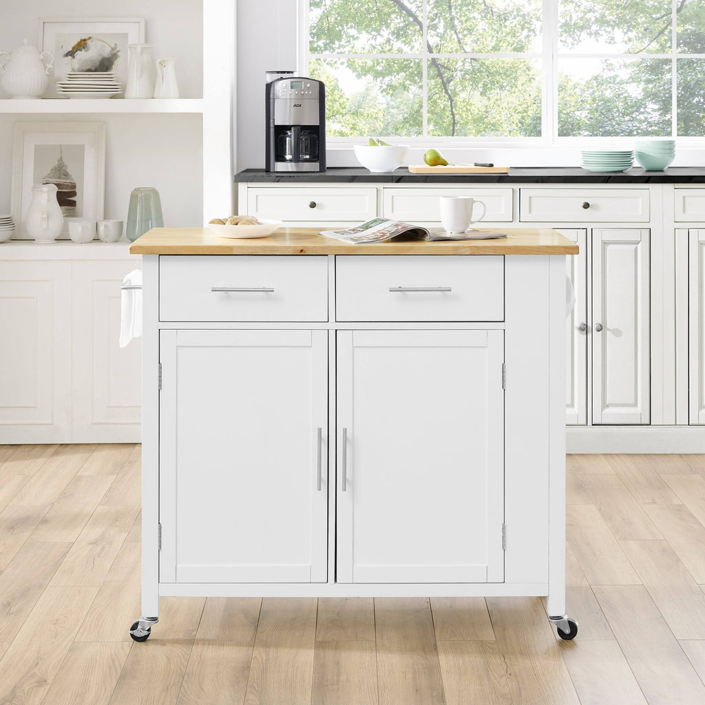 White Wood Top Kitchen Island Cart R365